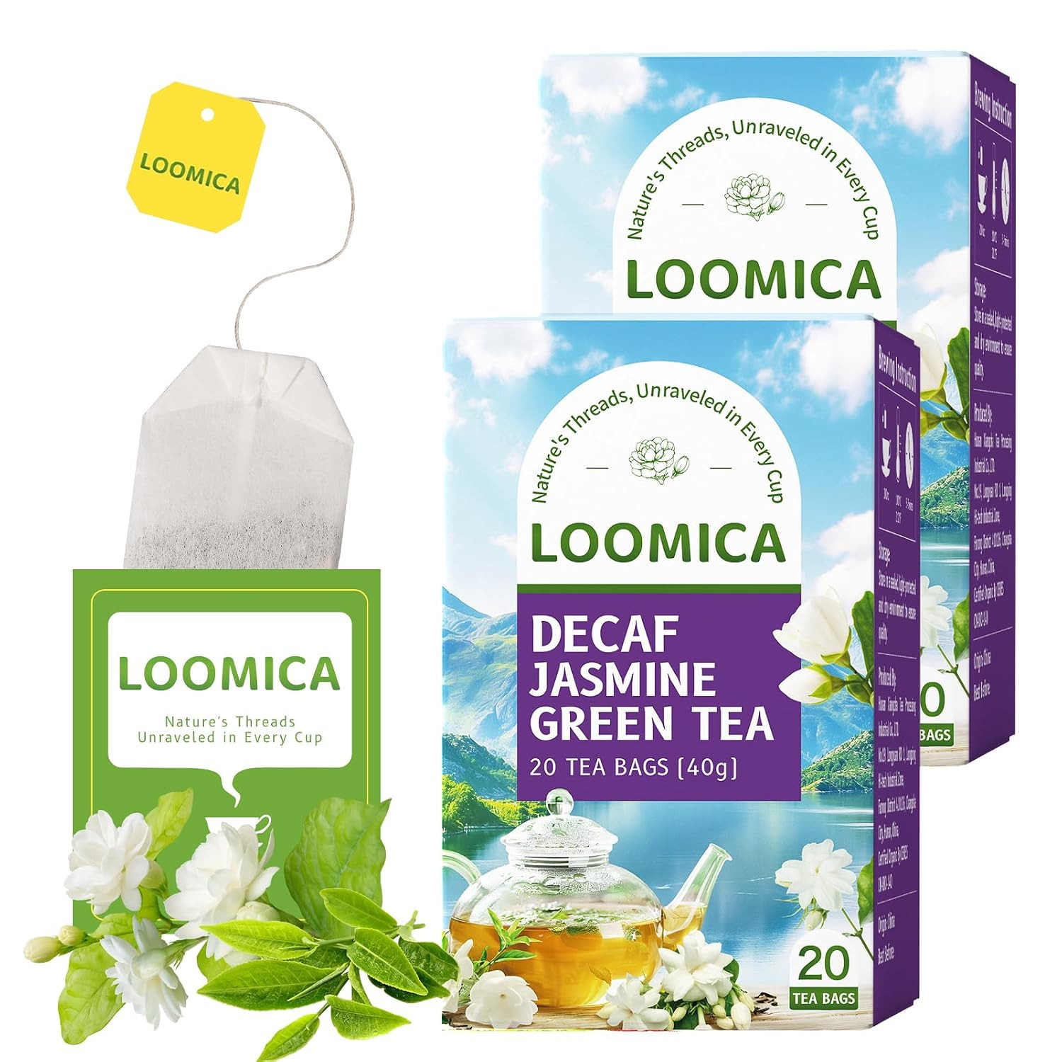 Organic Jasmine Green Tea Bags, Organic Green Tea with Jasmine Flowers, Refreshi