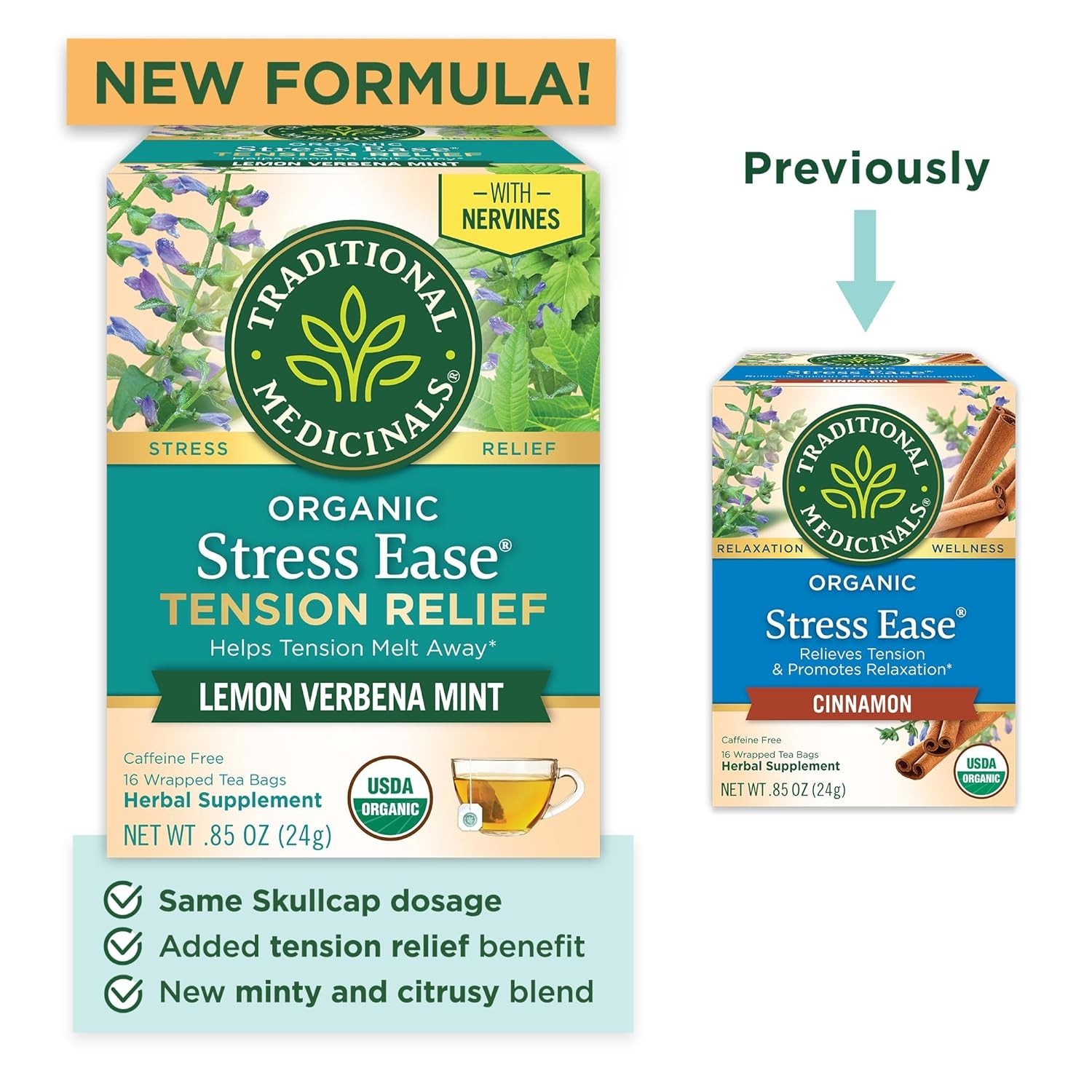 Traditional Medicinals Herbal Tea, Stress Ease Tension Relief Tea Bags, 16 Count