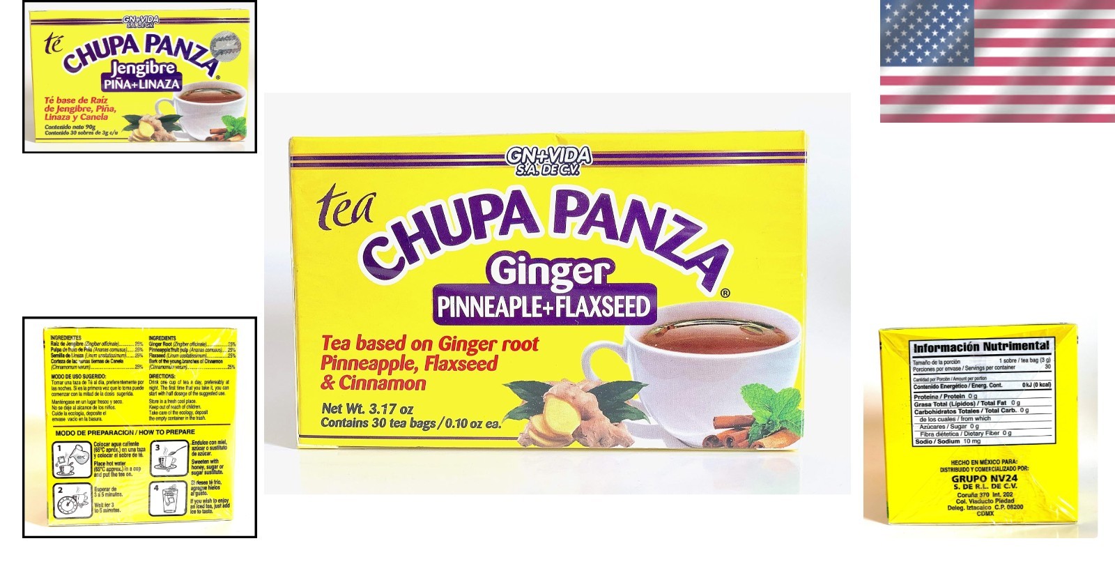 30 Count Chupa Panza Tea – Natural Ginger Flaxseed Detox for Weight Management