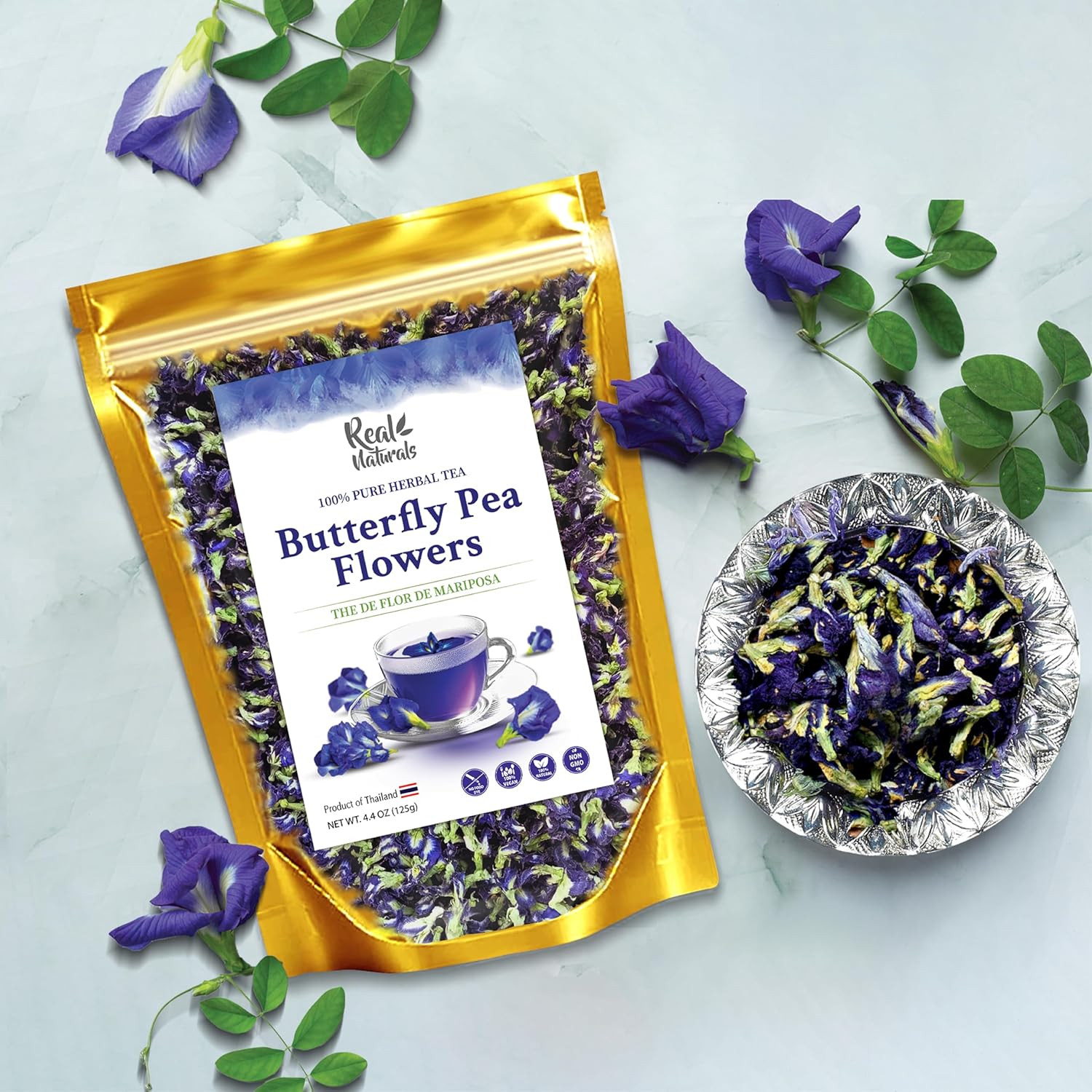 Butterfly Pea Flower Tea Loose Leaf (375+ Cups) [ 4.4 Ounces Oz] Dried Butterfly