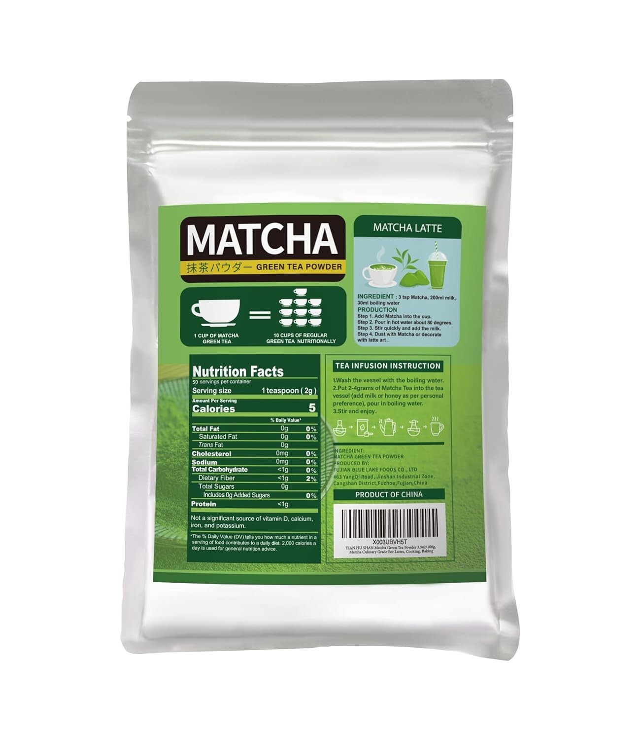 Pure Matcha Powder Green Tea Powder for Latte, Cooking, Baking,100% Natural