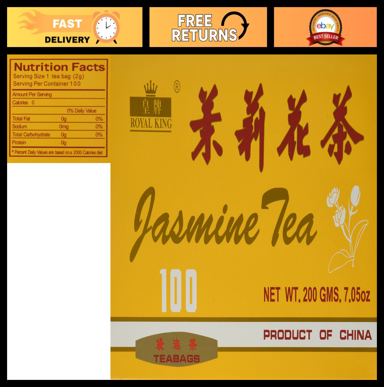 Premium Jasmine Green Tea – 100 Tea Bags, Aromatic & Refreshing Herbal Blend