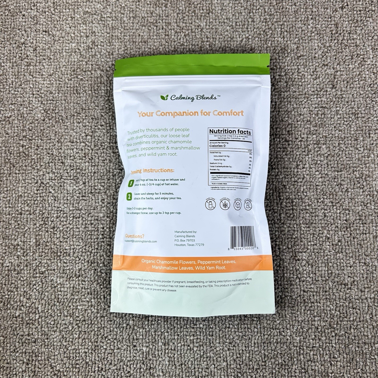 Calming Blends Diverticulitis Tea Organic Loose Leaf 2 Ounce Pure Herbal Blend