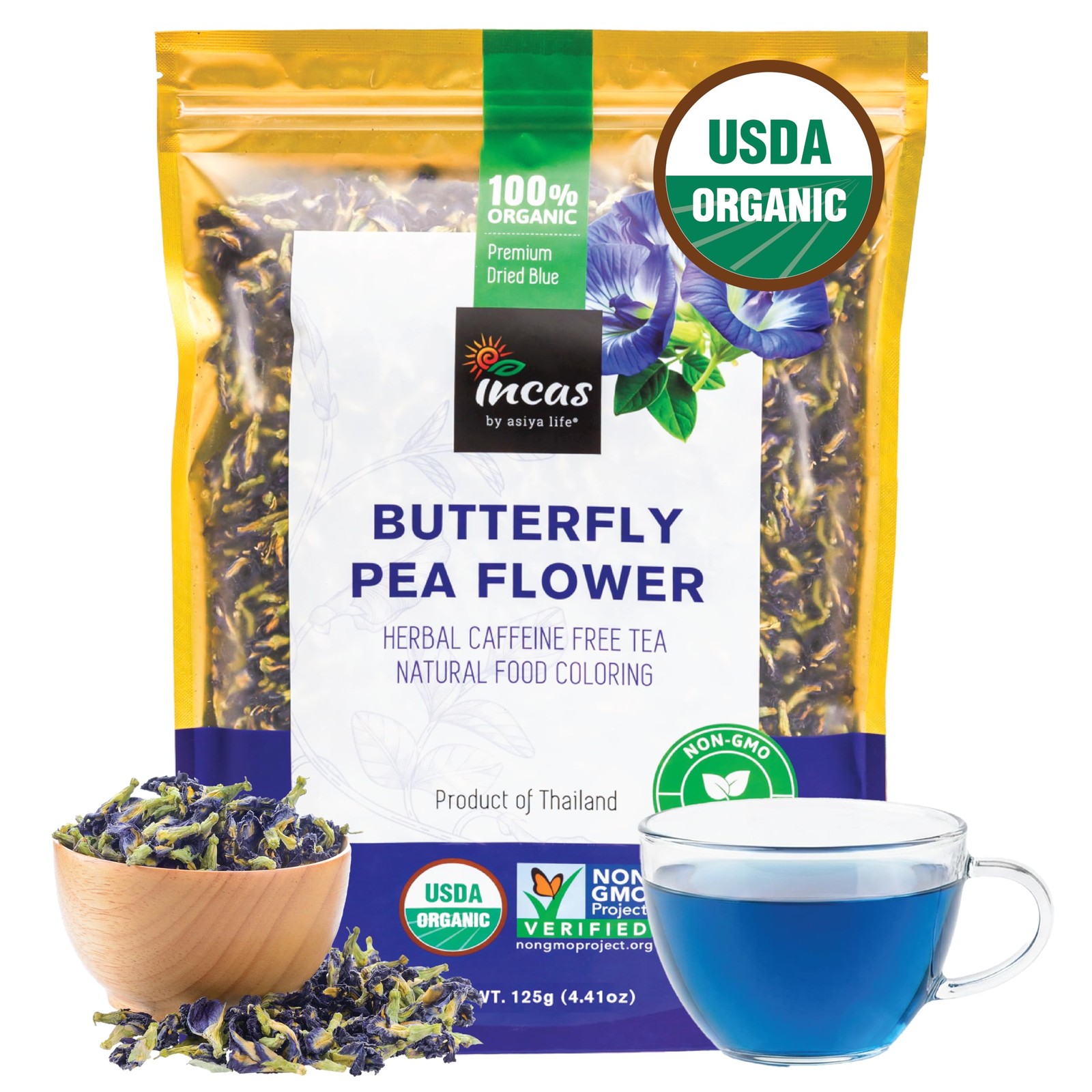 INCAS 100% USDA Organic Butterfly Pea Flower 4.41 oz (375+ Cups) DIRECT FROM …