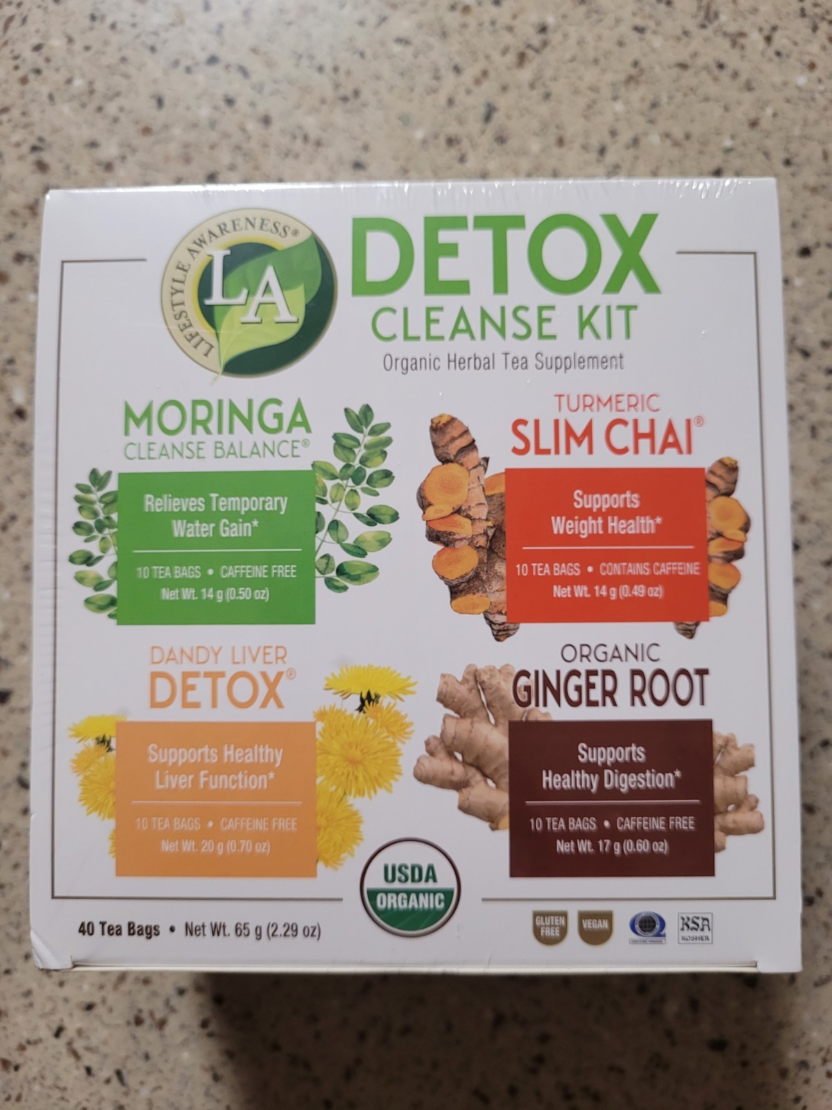 Lifestyle Awareness Detox Cleanse Kit Organic Herbal 40Ct Tea Bags Organic Vegan