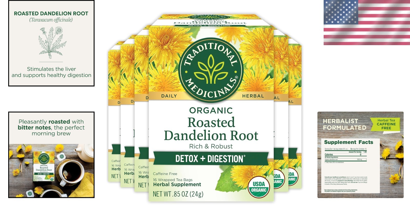 Organic Roasted Dandelion Root Tea Bags – 96 Count