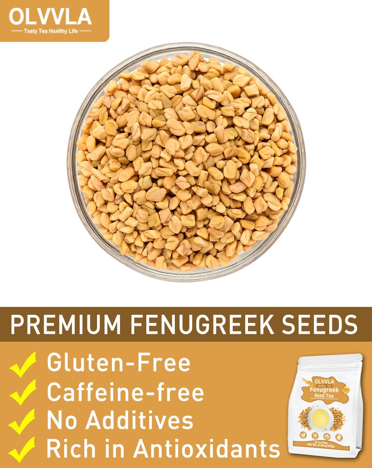 Premium Fenugreek Seed Tea Bags – 3g X 60 Count – 60 (6.35 oz)