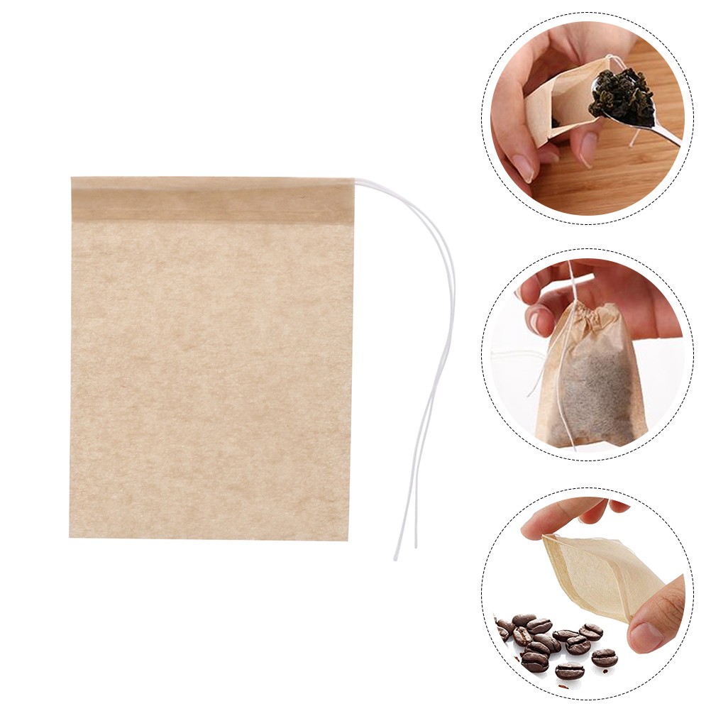 100Pcs Reusable Cotton Nylon Tea Filter Bags Drawstring Loose Leaf Holder