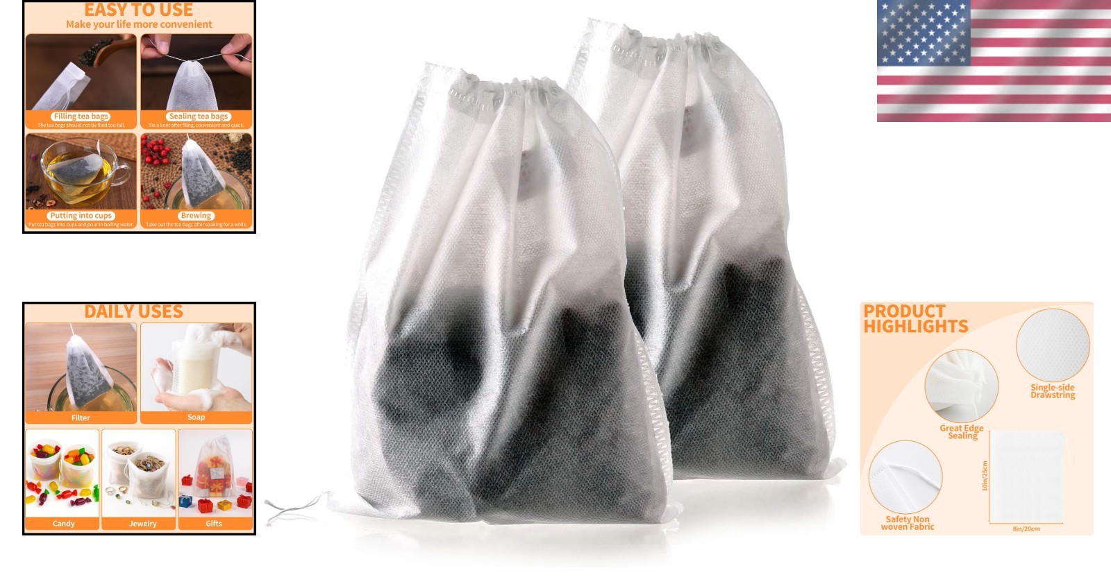 Large Tea Bags for Loose Leaf Tea – 200 Count