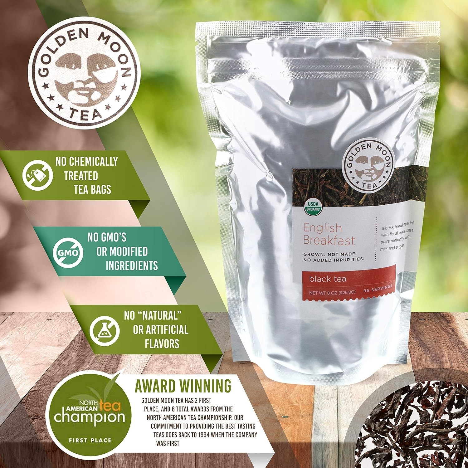 Organic English Breakfast Loose Leaf Black Tea Non GMO 4 Tea Bags, Black Tea
