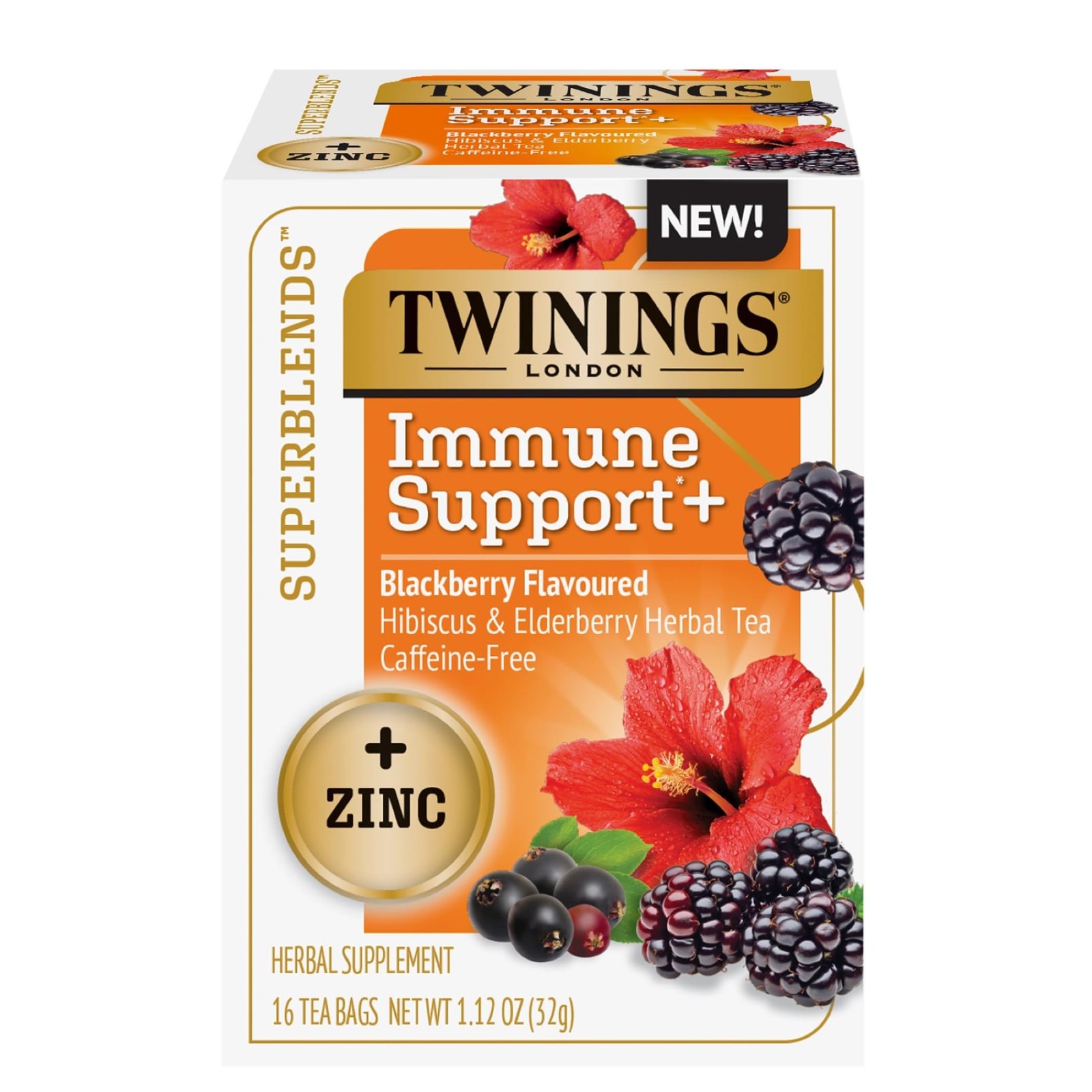 Twinings Immune Support Zinc Herbal Tea Blackberry Hibiscus 16 Bags Caffeine …