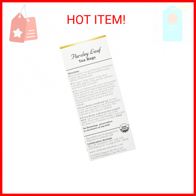 Celebration Herbals Organic Parsley Leaf Tea Caffeine Free, 24 Herbal Bags