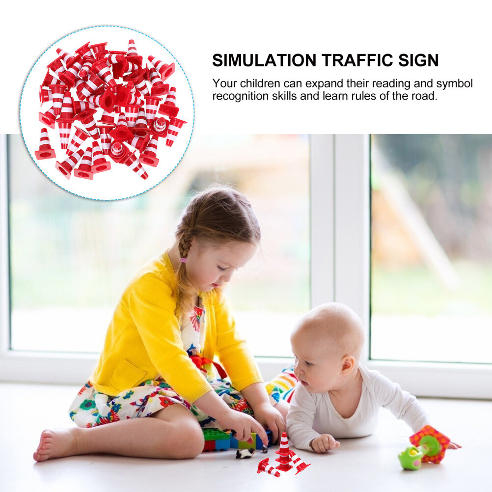 50PCS Simulation Traffic Sign Mini Roadblock road cones miniature Car Ramps for