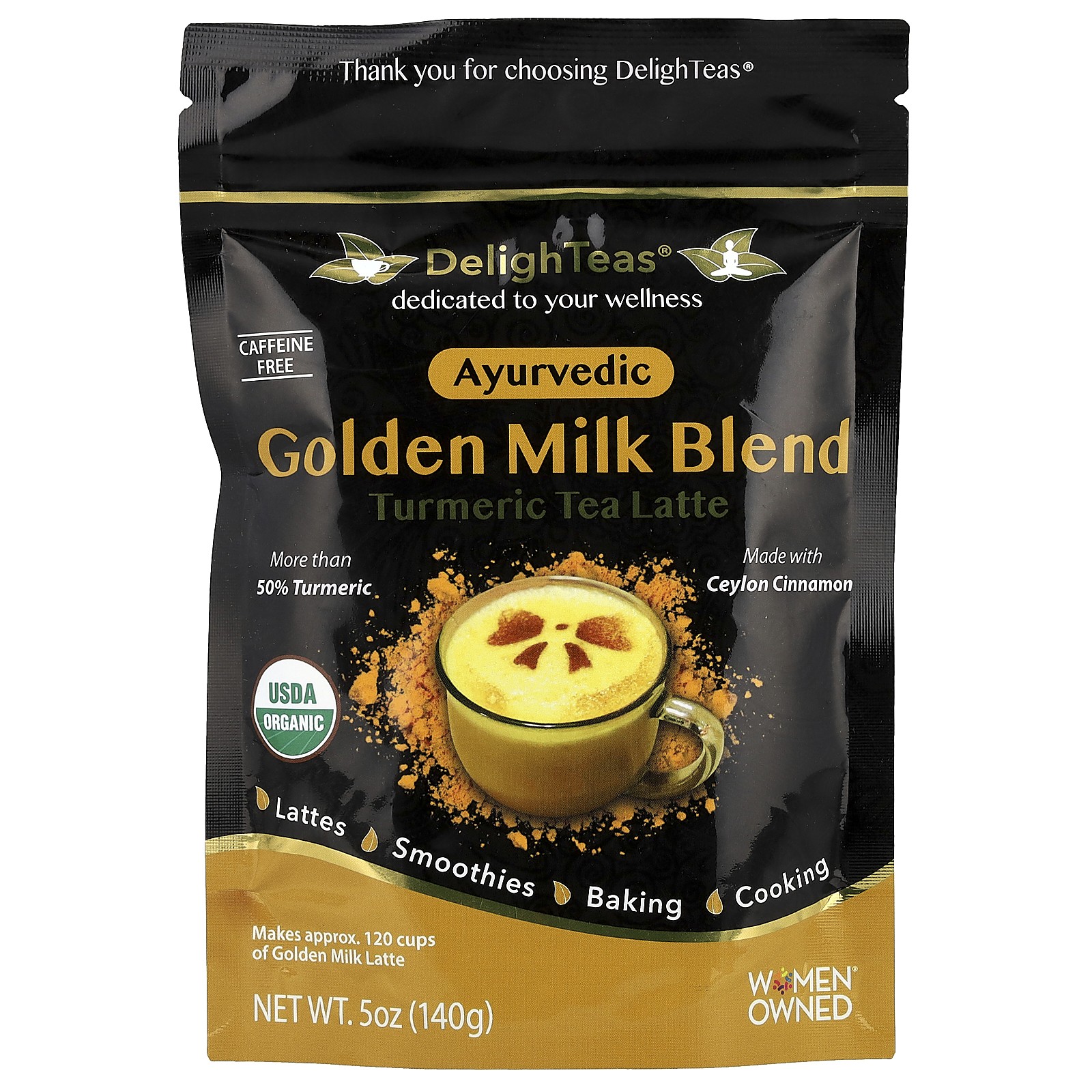 Ayurvedic Golden Milk Blend, Turmeric Tea Latte, Caffeine Free, 5 oz (140 g)