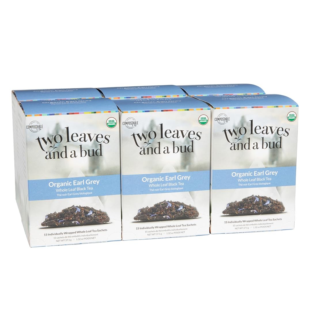 Two Leaves and a Bud Organic Earl Grey Tea Bags, Whole Leaf Caffeinated Black…