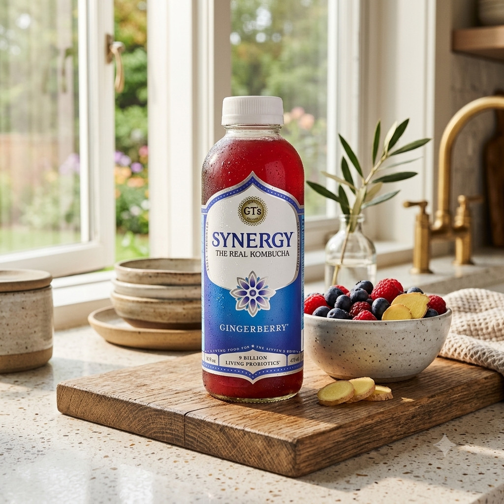 Synergy The Real Kombucha Gingerberry 16oz 6 Pack Fermented Tea Drink