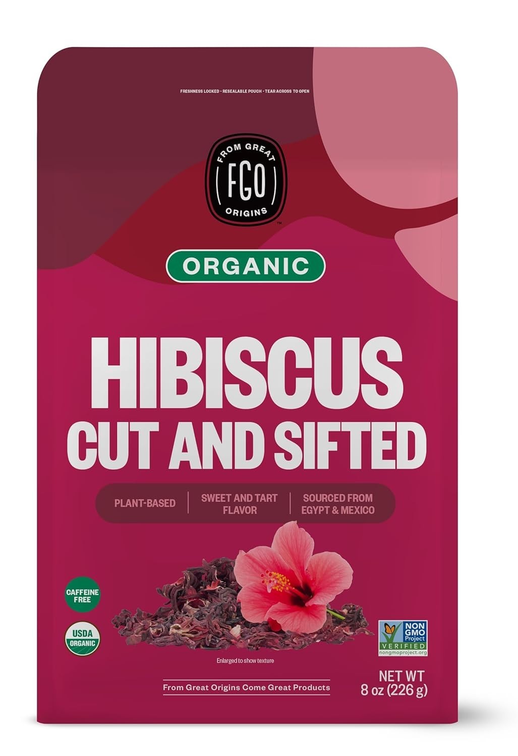 Organic Hibiscus Flowers, Cut and Sifted, Loose Tea, 8oz Resealable Bag, Pack…