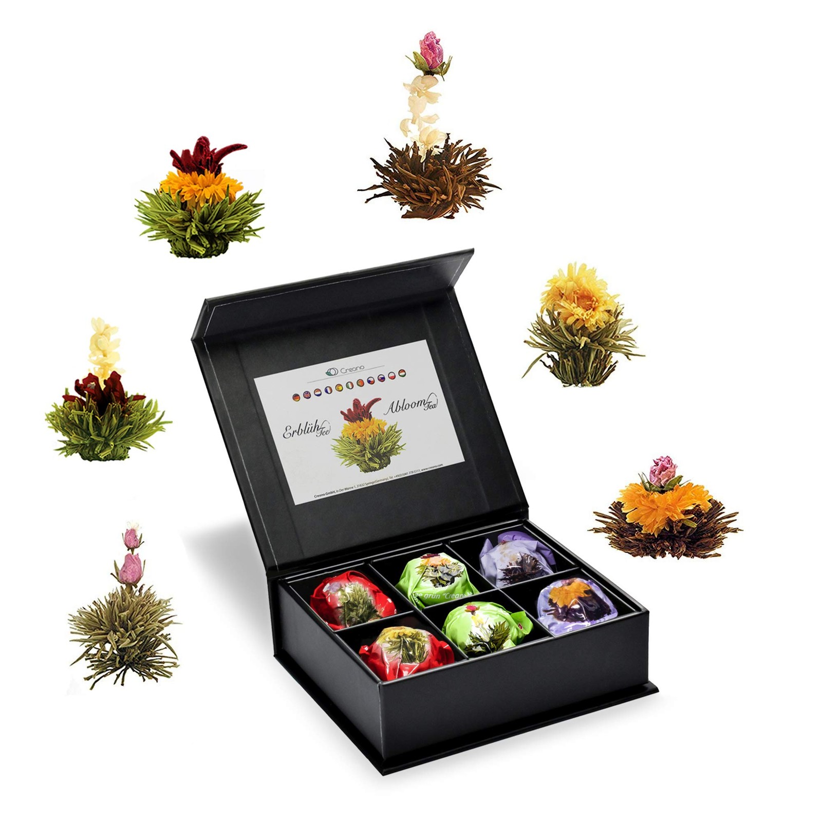Tea Flowers Mix 6pcs Set Blooming Tea, Green Tea, White Tea & Black Tea in El…