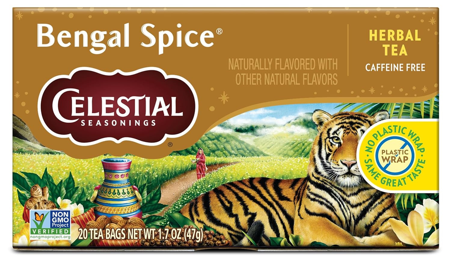 Bengal Spice Herbal Tea, Caffeine Free, 20 Tea Bags Box (Pack of 6)