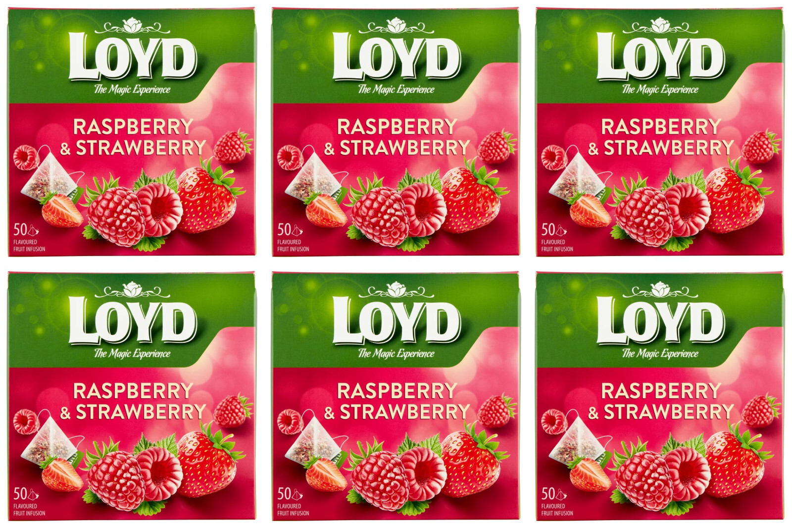 6 LOYD RASPBERRY & STRAWBERRY Flavor Fruit Tea 50 Pyramid Teabags Boxes 100g