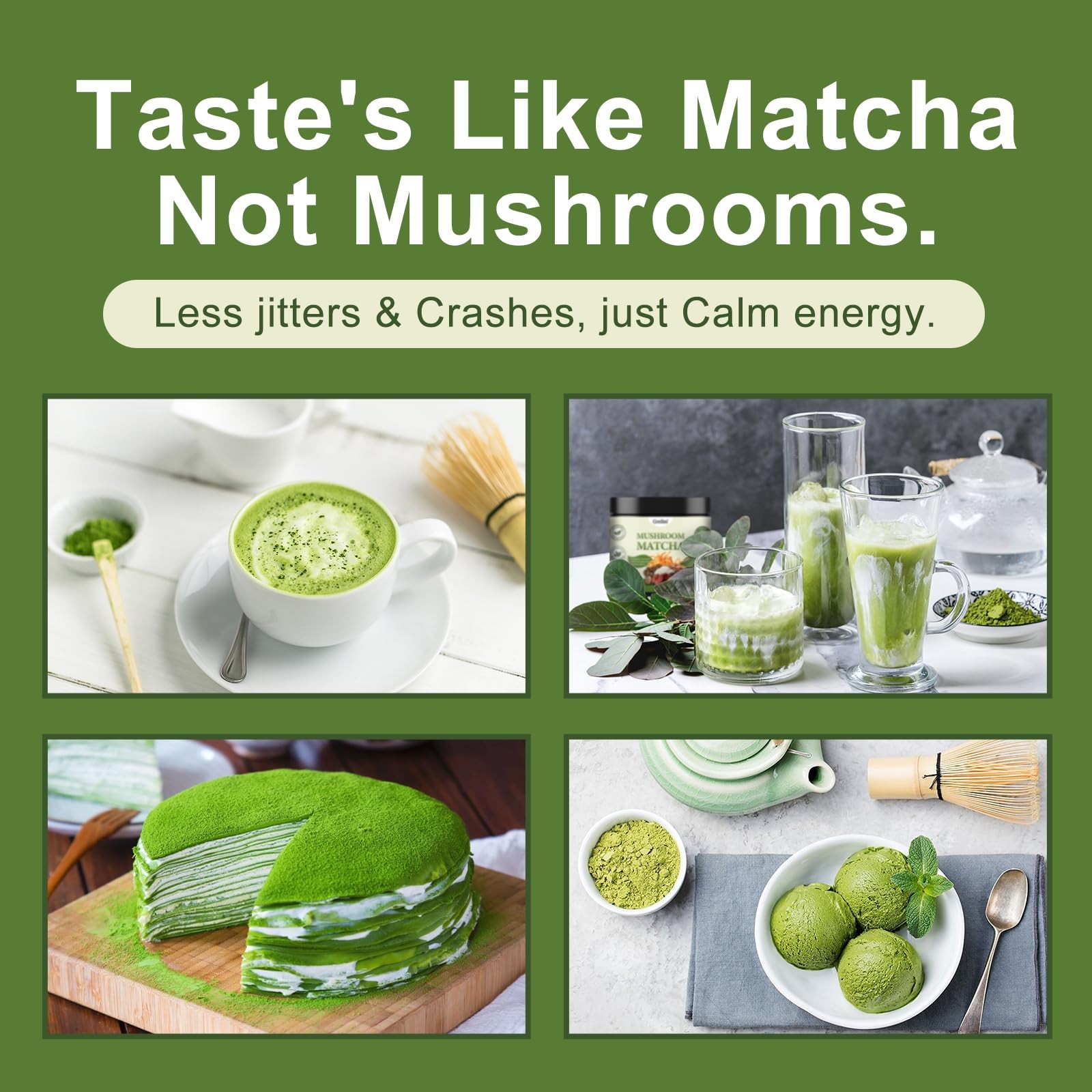 Grelim Mushroom Matcha Infused With 7 Superfood Mushrooms, MCT Oil, Coconut M…