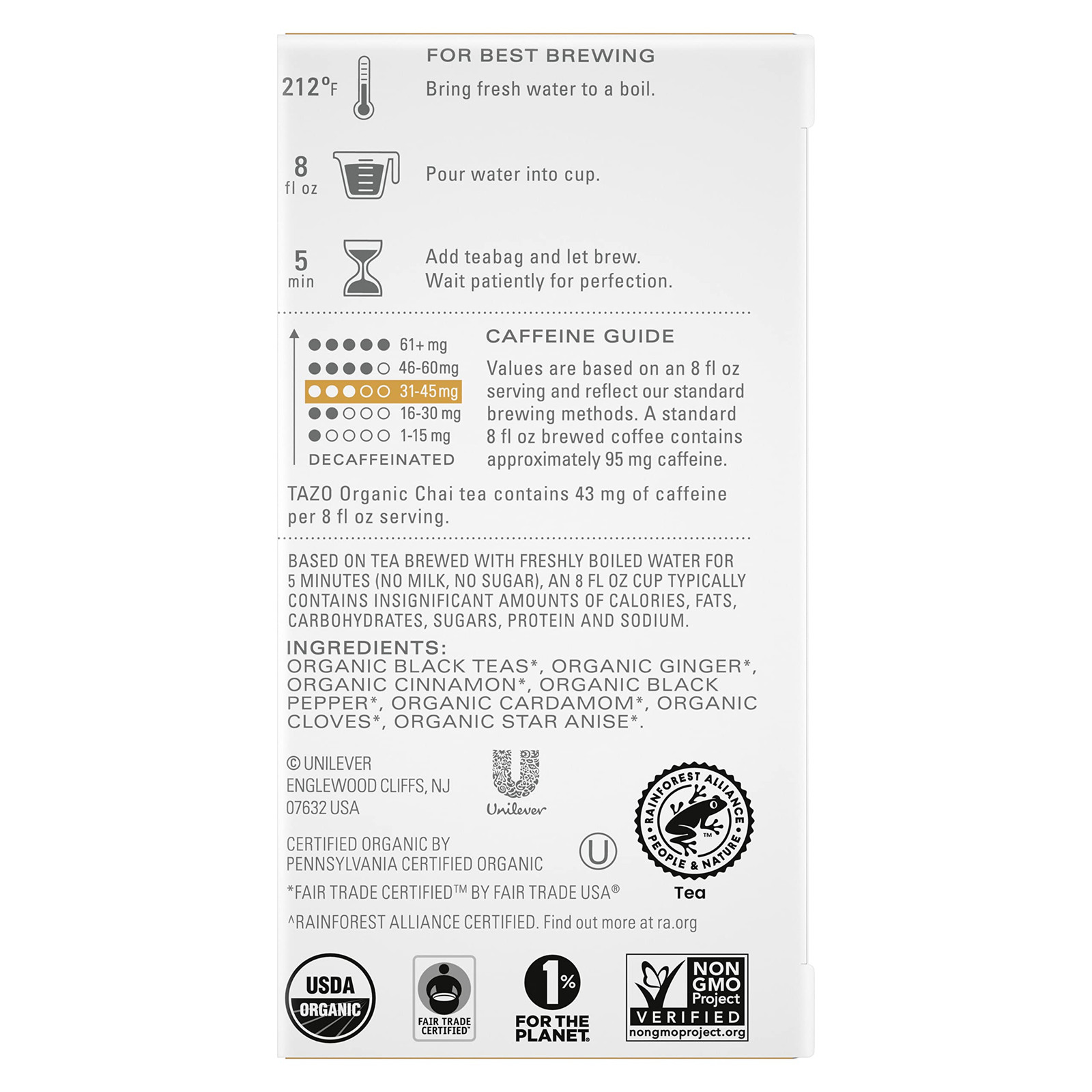 Regenerative Organic Chai Black Tea, Contains Caffeine, Fair Trade, Kosher, U…