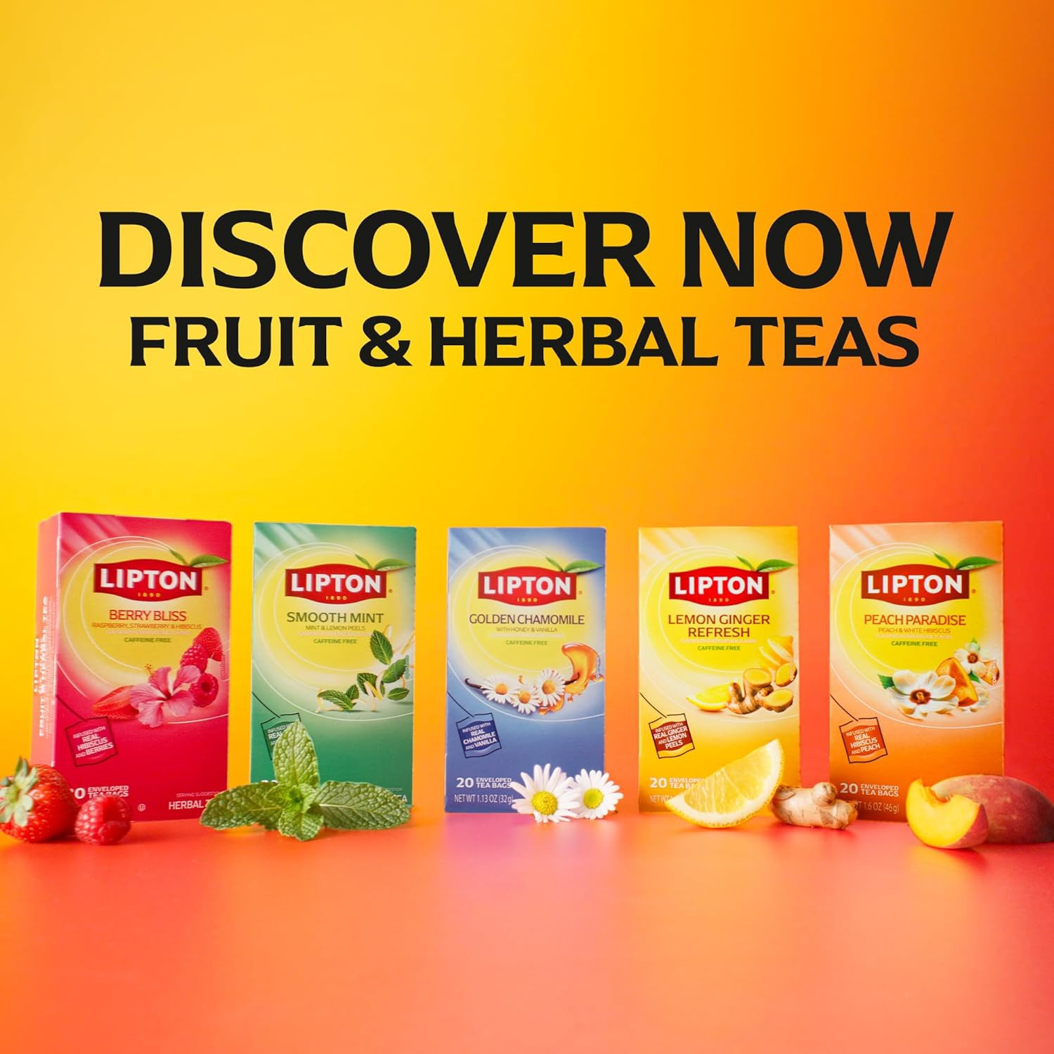 Lemon Ginger Tea Bags, Caffeine Free Tea, Refresh Fruit and Herbal Tea, Individu