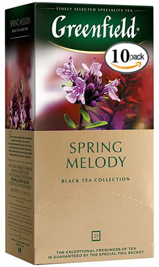 10 Pk Greenfield Spring Melody Black Tea 250 Tea Bags Made In Russia RF No GMO