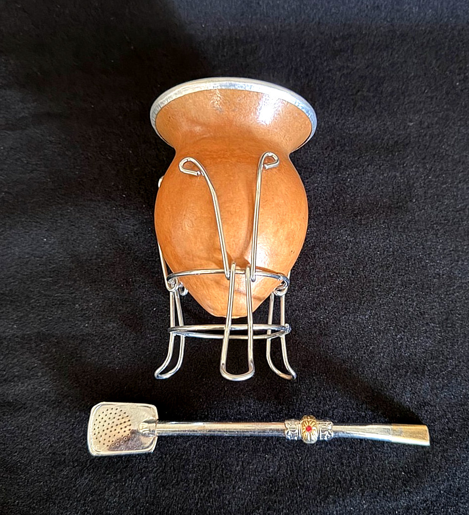 Yerba Mate Set – Mate de Calabaza Gourd – Bombilla – Handcrafted Alpaca Silver