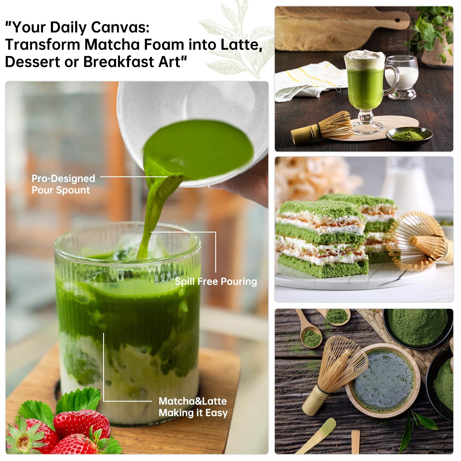 5 Pcs Matcha Whisk Set Green Bowl Chawan Spoon Sifter Kit Ceremony Tea Gift