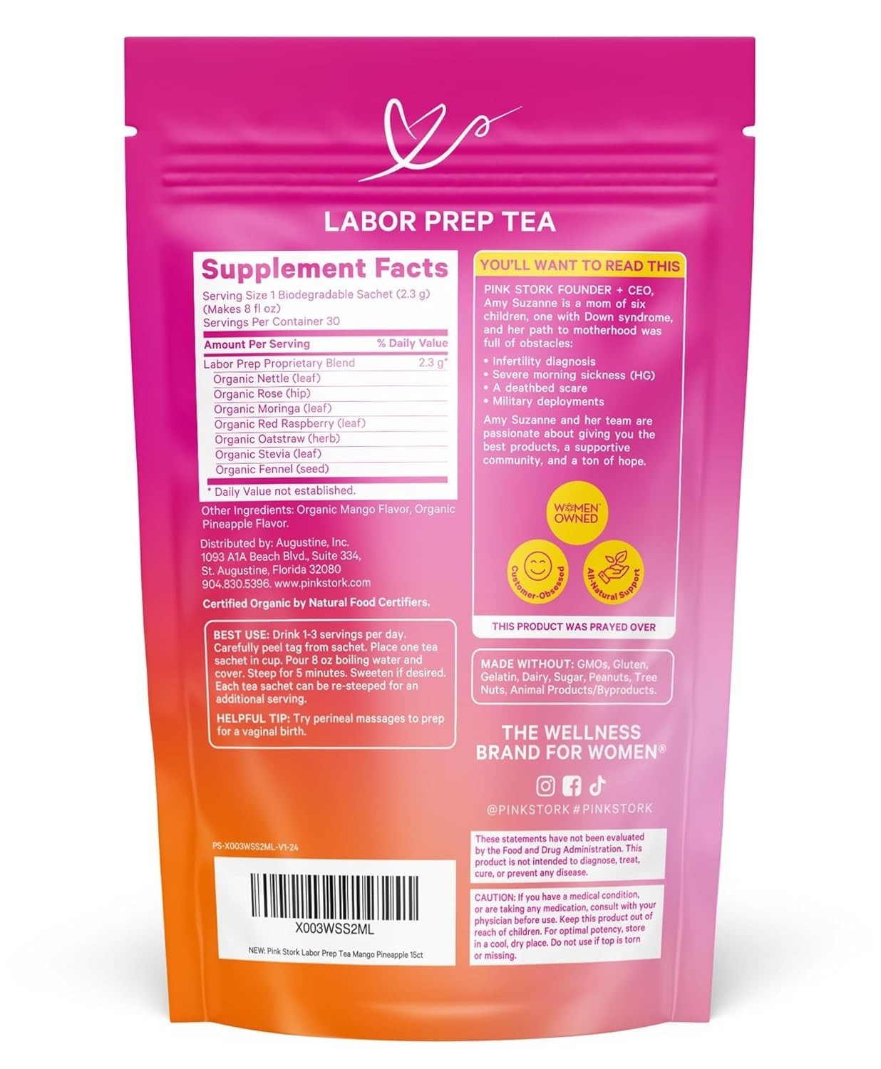 Organic Labor Prep Tea: Mango-Pineapple Blend with Nettle & Moringa – 30 Cups