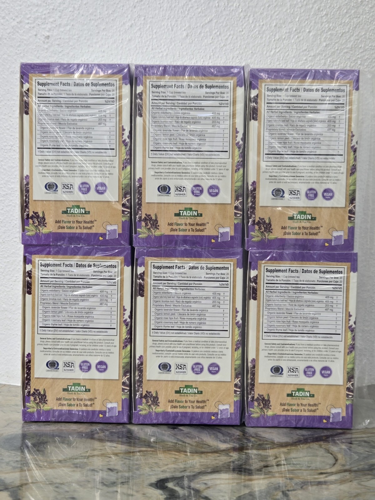 Tadin Organic Elderberry Immunity 20 Tea Bags (Lot Of 6 Boxes) Sick Health Drink