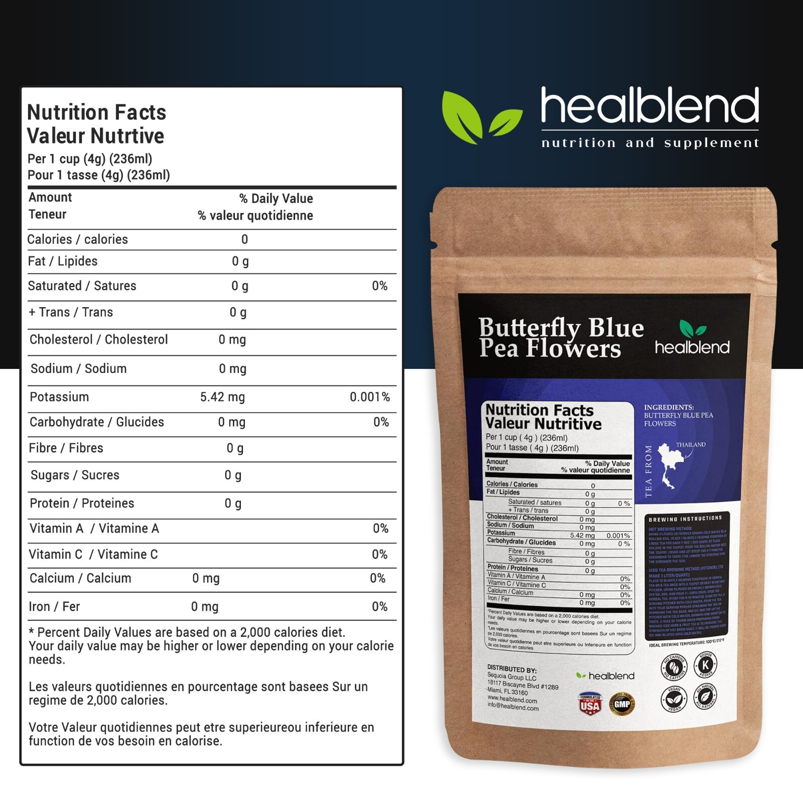 Pea Flowers Herbal Tea – Antioxidants, Loose Leaf Freshly Picked from Thailand