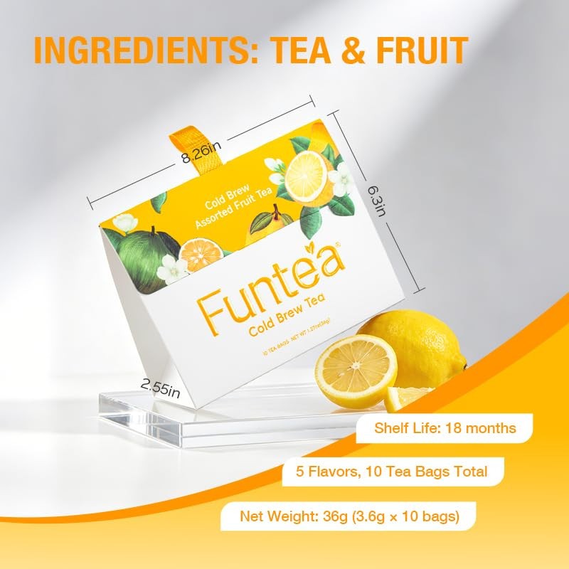 FUNTEA Cold Brew Fruit Tea Bags Caffeine Free Herbal Tea 10 Count