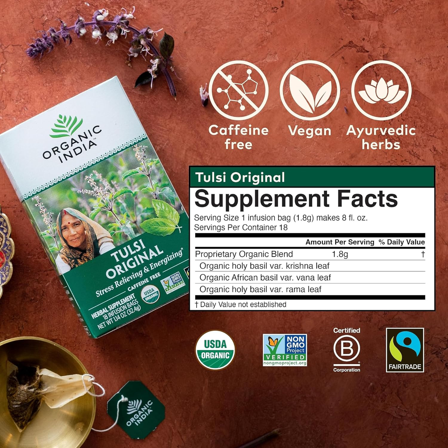 Organic India Tulsi Original Herbal Tea – Holy Basil and African Basil Calming a