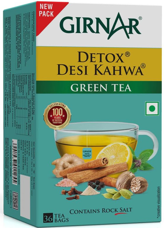Girnar Detox Green Tea-Desi Kahwa 36 tea bag 90g for herbal immunity weight loss