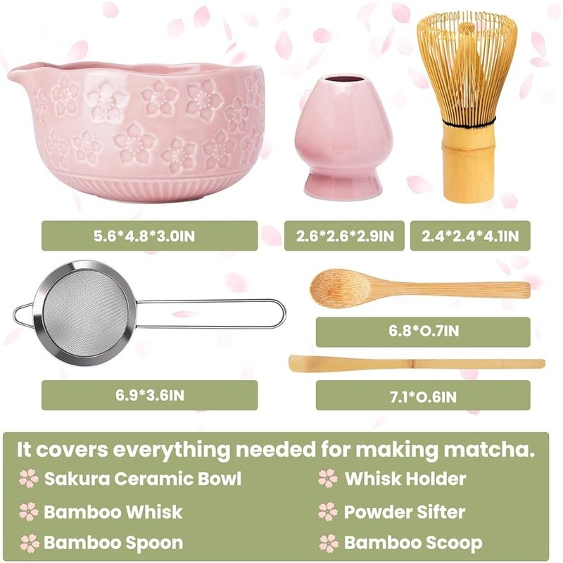 Cherry Blossom Matcha Set Bamboo Whisk Bowl Sifter Holder Gift Tea Lovers New