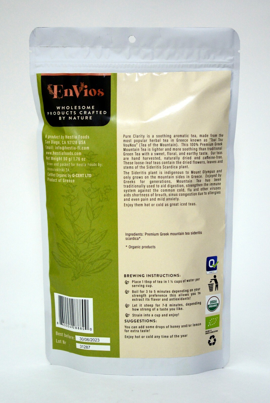 Organic Greek Mountain Tea/Sideritis Scardica.Pure Clarity by EnVios 50g /1.76oz