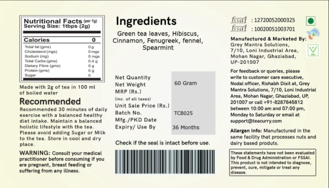 TEACURRY Slimming Tea For Weight Management (30 Tea Bags) Get Slimmer & Toned