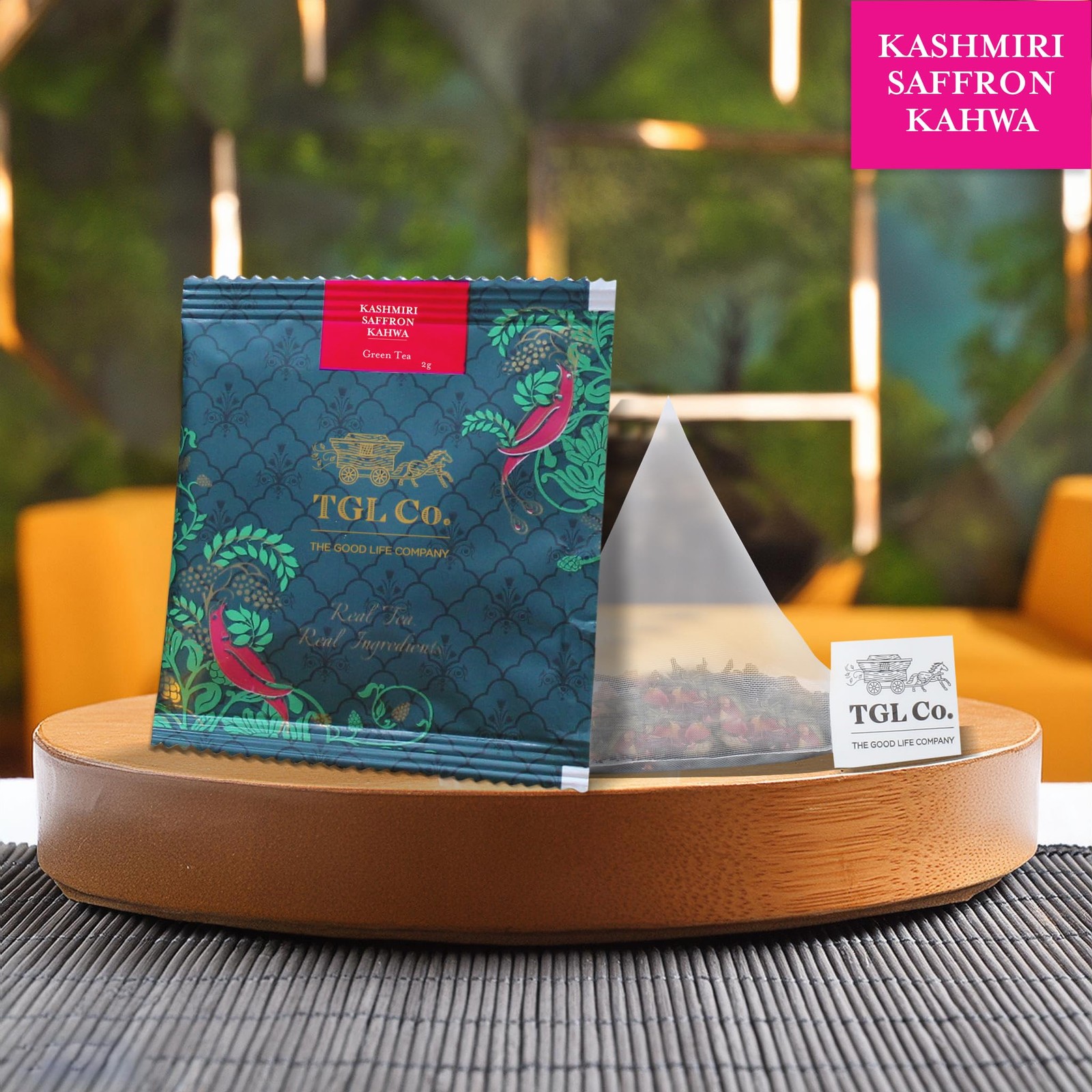 TGL Co.Kashmiri Saffron Kahwa Green Tea 16 Bags|Exotic Herbal Saffron Chai Blend