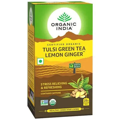 2 PACKS X Organic India Tulsi Green Tea Lemon Ginger 25 Tea Bags | FREE SHIPPING