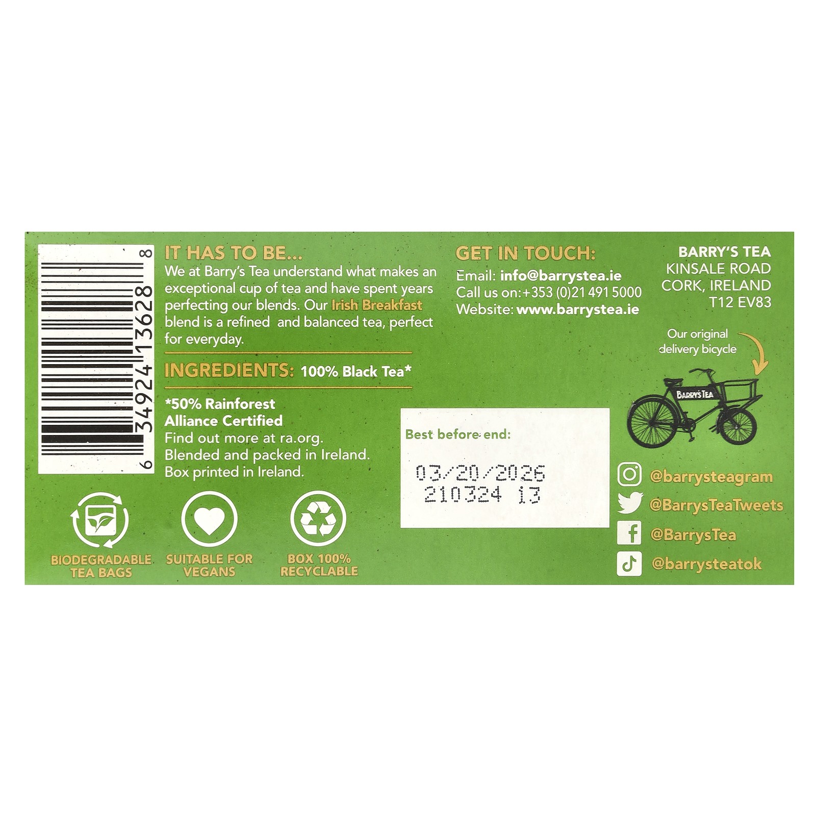 Irish Breakfast Tea, 40 Tea Bags, 4.40 oz (125 g)
