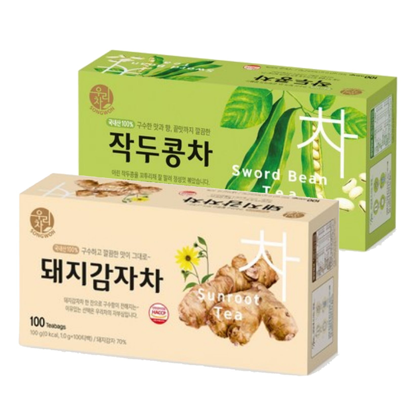 Korean Songwon Sunroot Tea + Sword bean tea 200 Tea bag Free Shipping