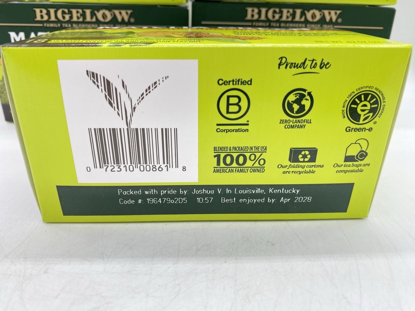 Bigelow Matcha Green Tea With Turmeric 6 Boxes of 18 Each
