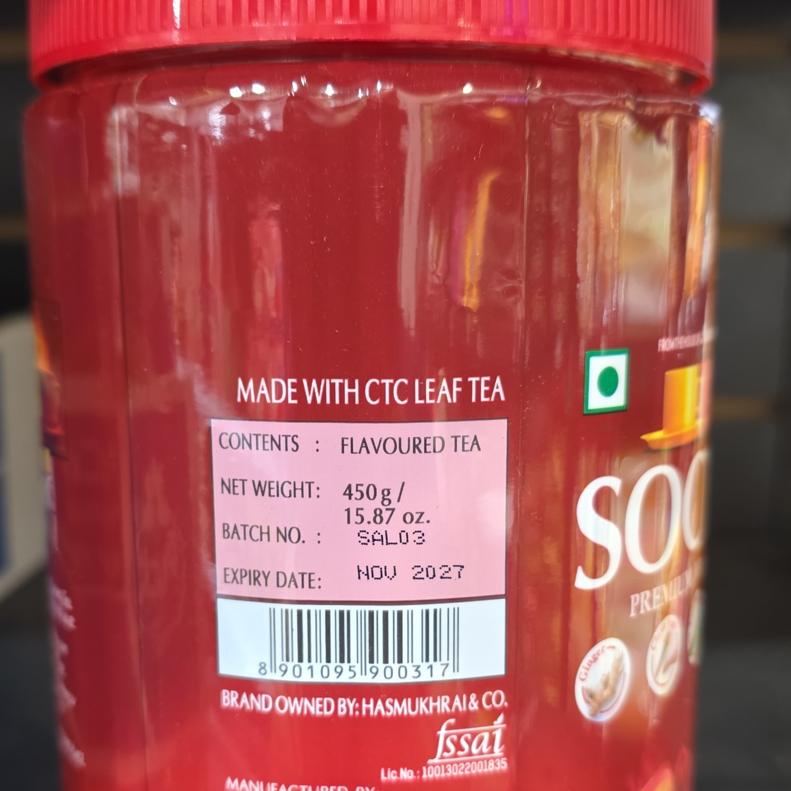 Society Premium Masala Tea, 225 Servings, 1 tsp (2g), 5 Cal, 450 g