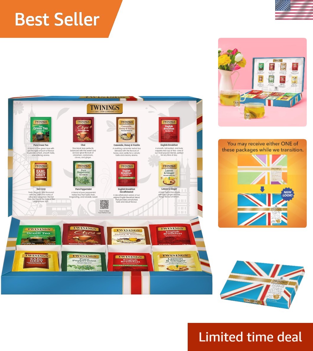 Elegant 48-Count Tea Classics Sampler: Includes Black, Green, and Herbal Teas