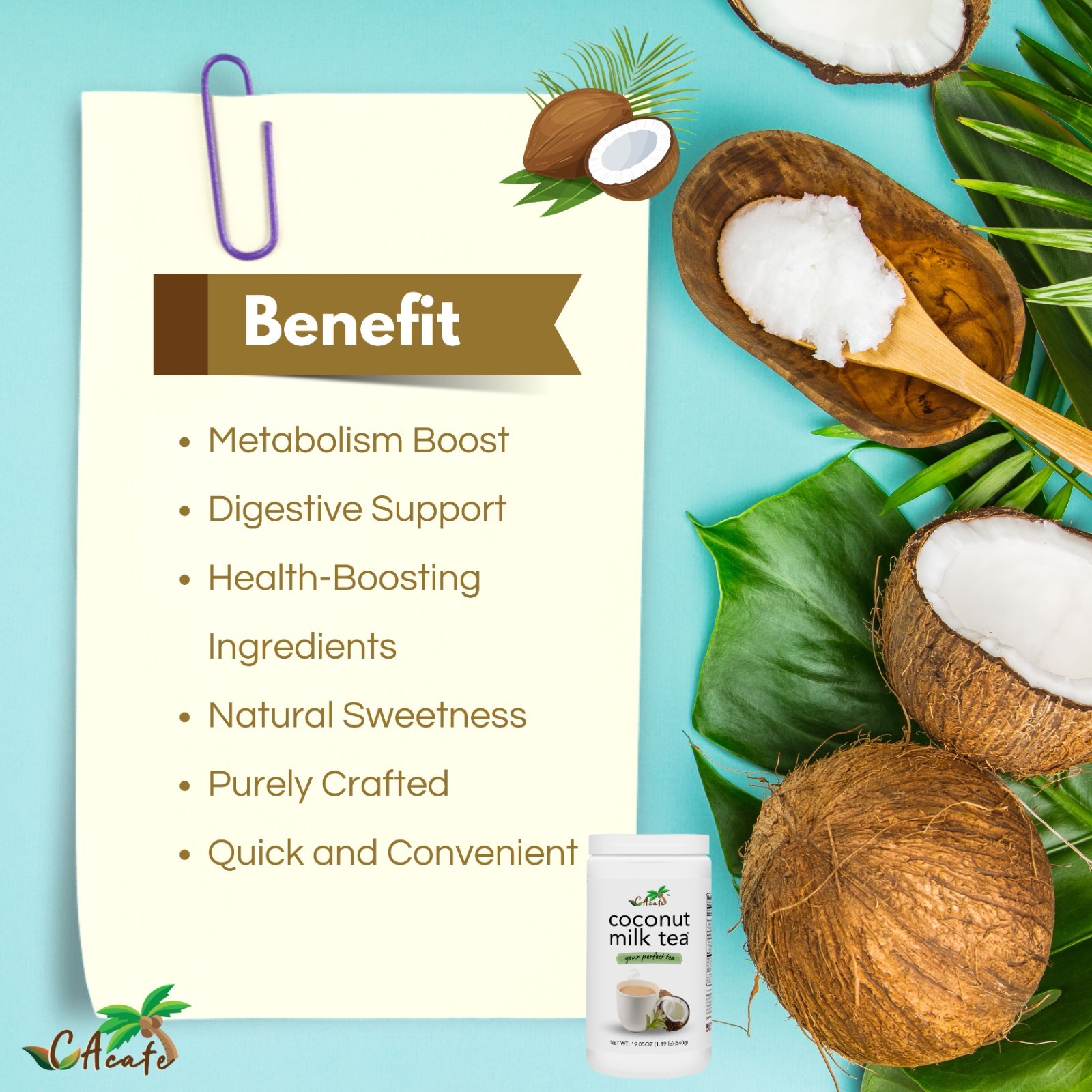 CAcafe Coconut Tea, Green Tea Infused with Coconut 19.05oz