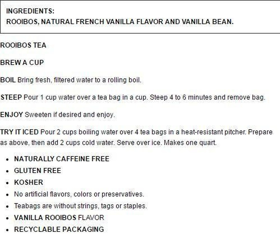 Madagascar Vanilla Red Tea Bags – 20 Count (Pack of 20)