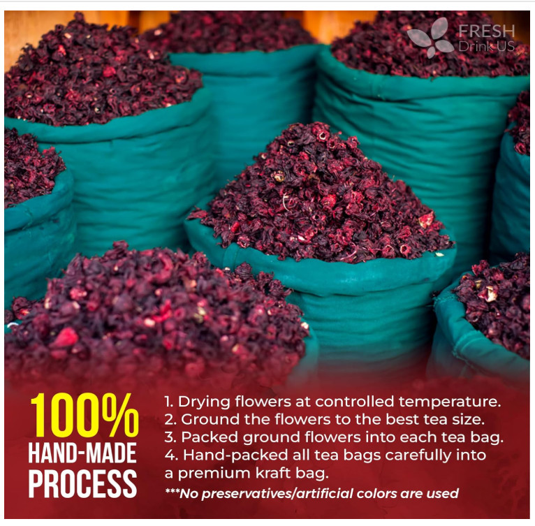 , Premium 140 Hibiscus Flowers Tea Bags, 100% Natural, Handmade & Pure from Hibi