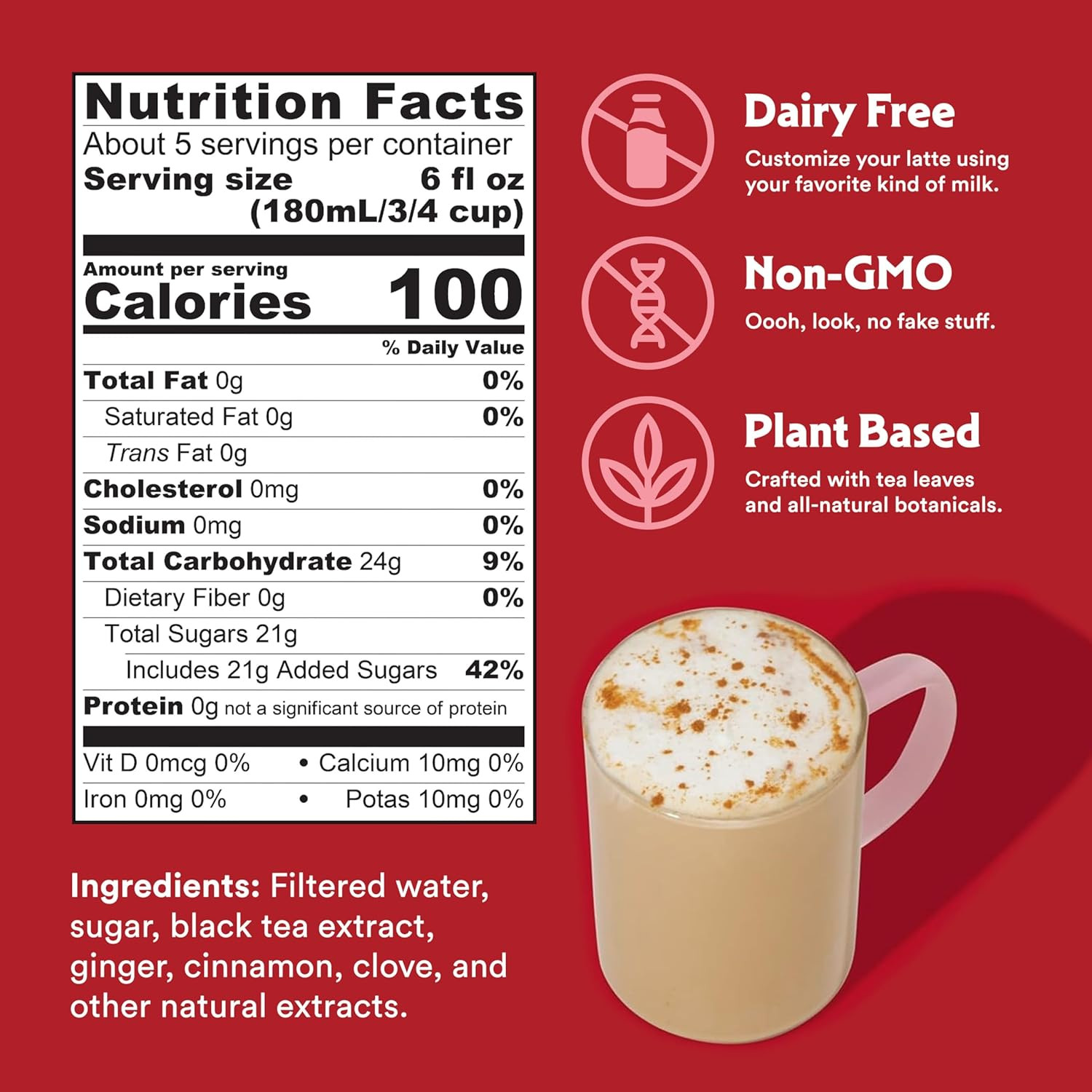 Double Spice Chai Latte – Dairy Free Plant Based Tea Concentrate – Caffeinated –